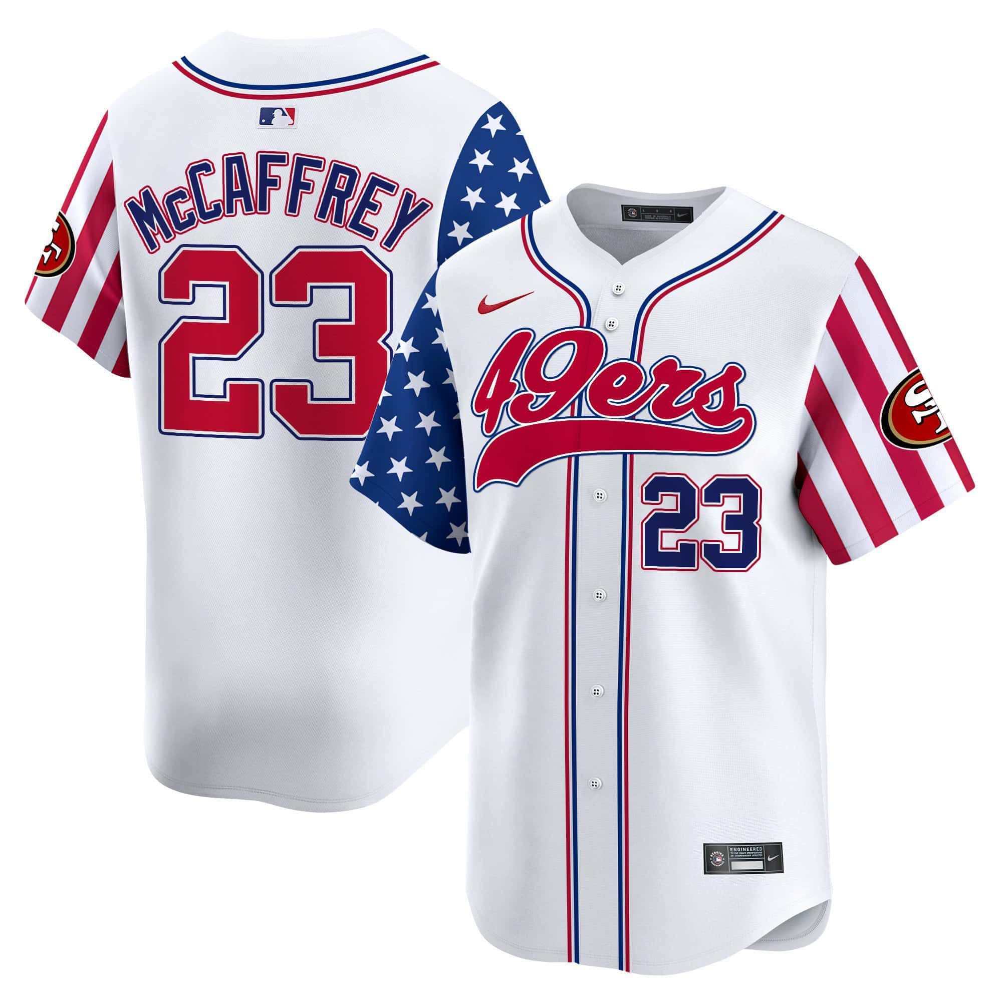 Men San Francisco 49ers 23 Mccaffrey White Nike 2024 Independence Day Vapor Premier Limited NFL Jersey